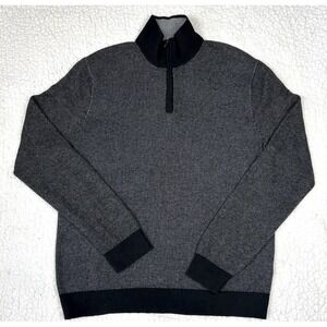 Banana Republic Men's Sweater Size L 1/4 Zip Premium Luxe Yarn Dark Gray & Black